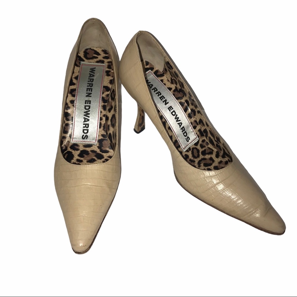 Warren Edwards khaki croc high heal pump